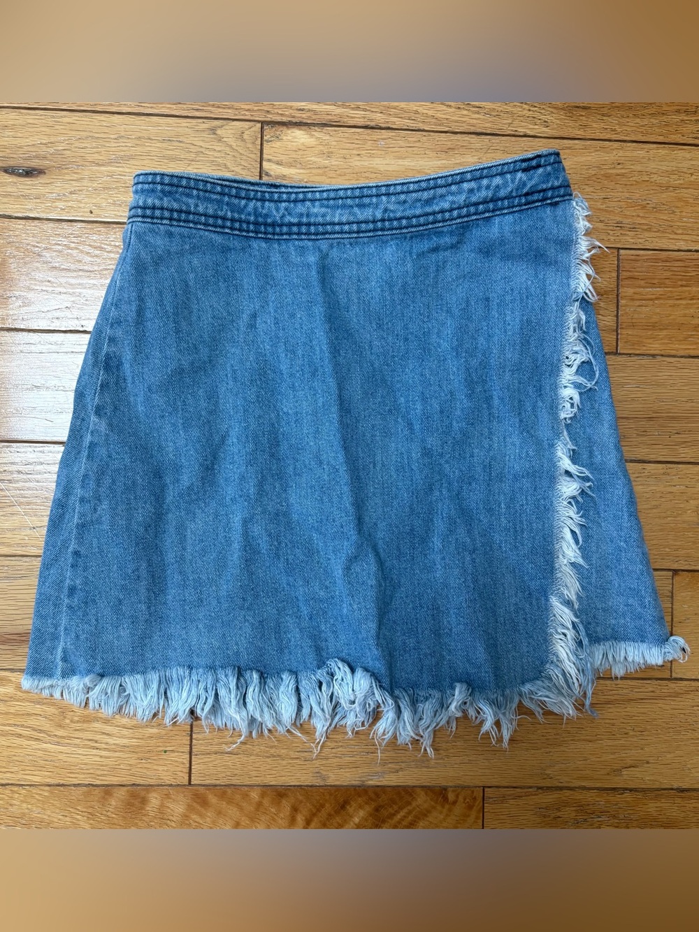 pistola Blue Denim Mini Skirt with Fringe Hem